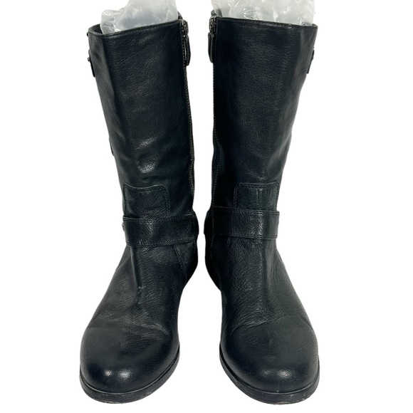 EILEEN FISHER Black Leather Moto Boots with Straps and Side Zips Size 7 - Picture 4 of 9